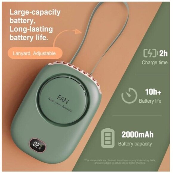 Mini Electric Portable Fan USB Charging Neck Hanging Bladeless Fan Green - Picture 4 of 6